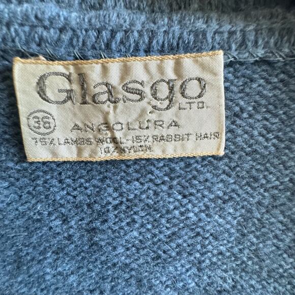 Vintage Ladies 36 Blue 2 Piece Classic Sweater Set Lambs Wool Mix Tank Cardigan - Picture 15 of 16